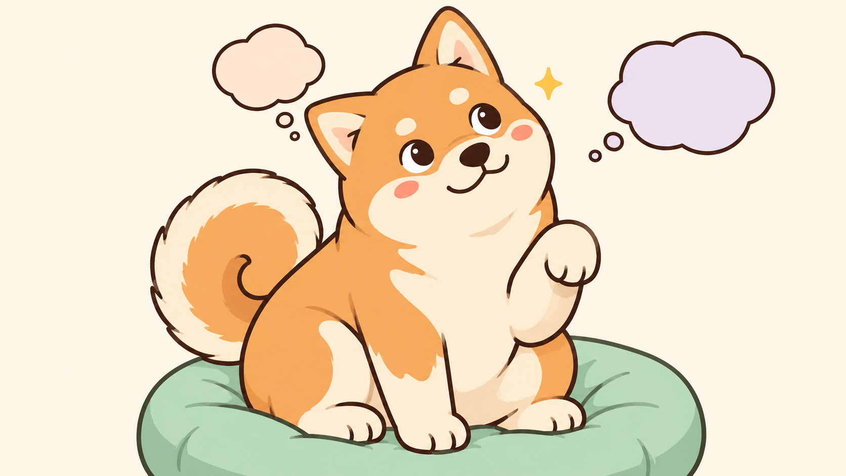 ことばを添えて気持ちを表す、架空の柴犬のイメージ