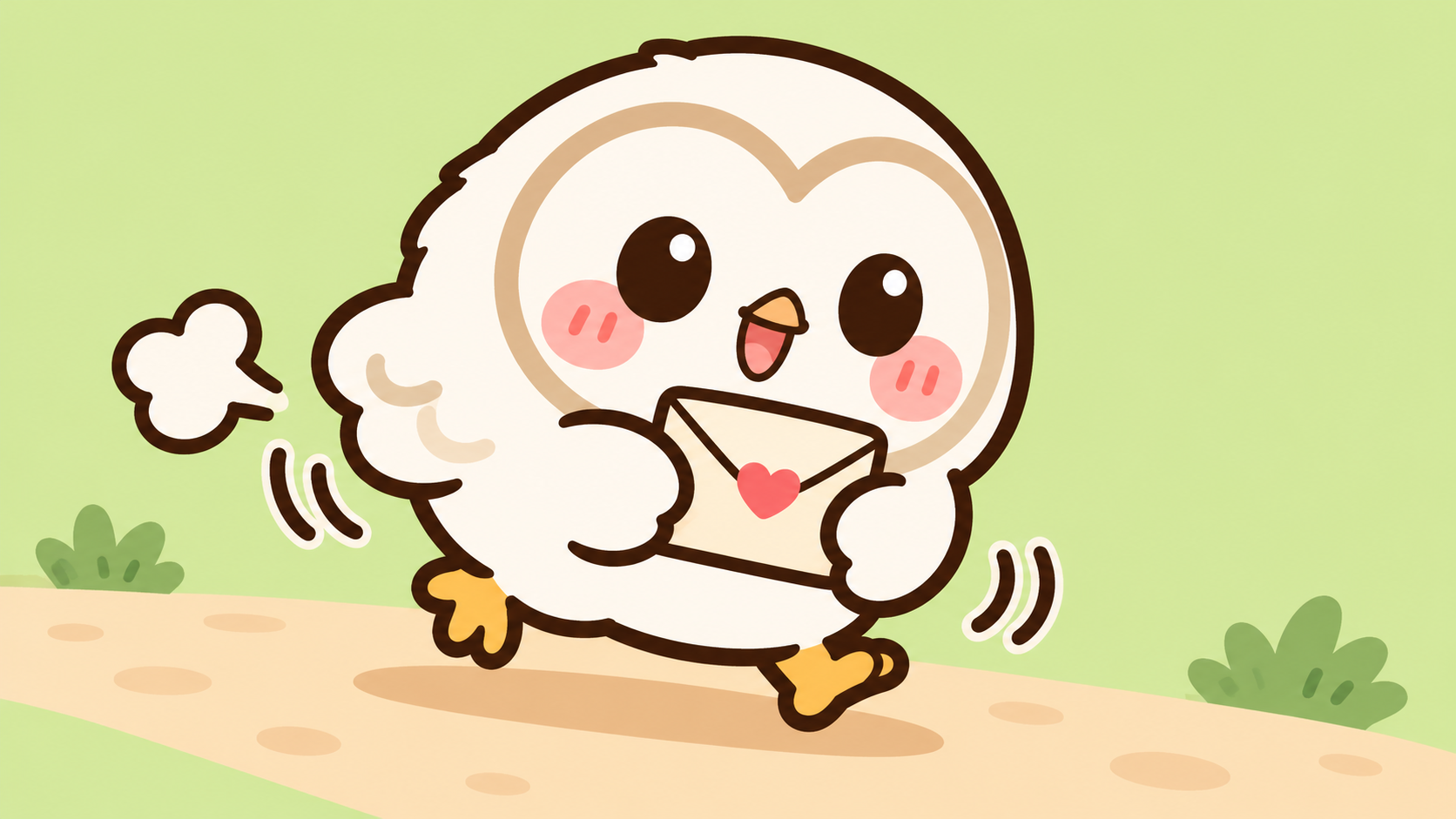 大事なお知らせを届けに走るフクロウのイメージ