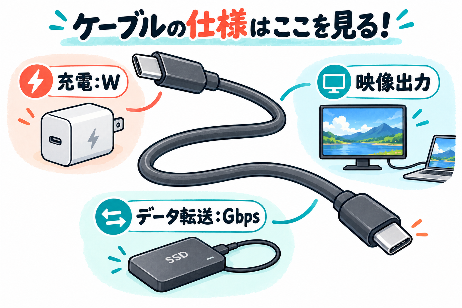 ケーブルの仕様はここを見る！