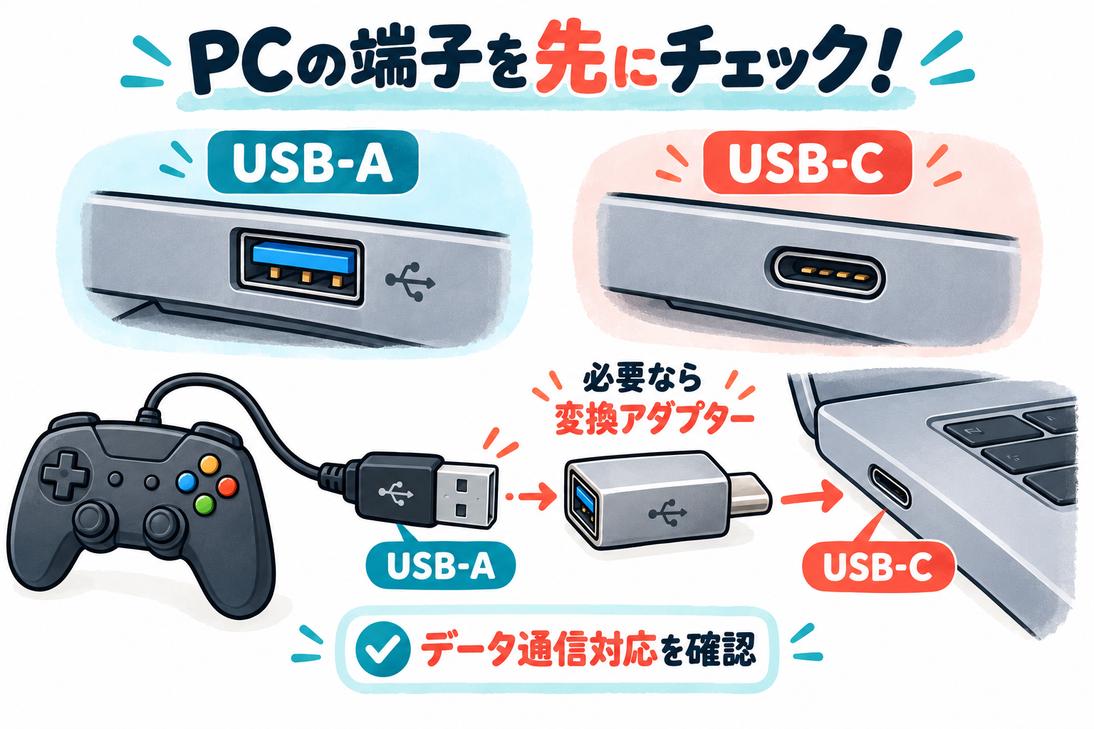 PCの端子を先にチェック！