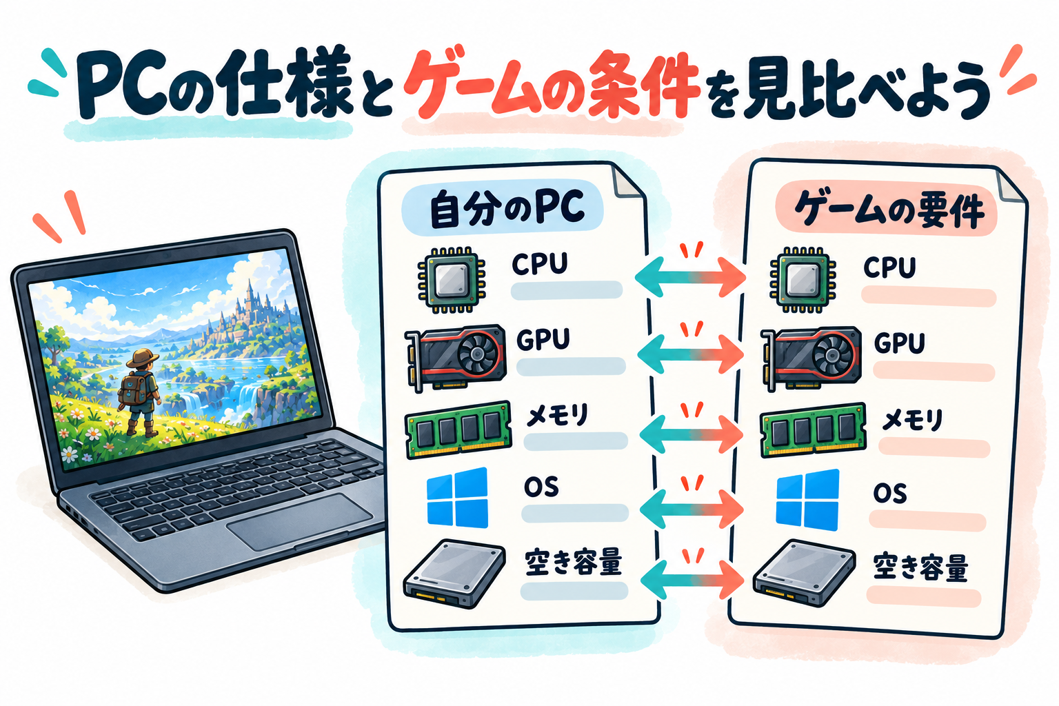 PCの仕様とゲームの条件を見比べよう