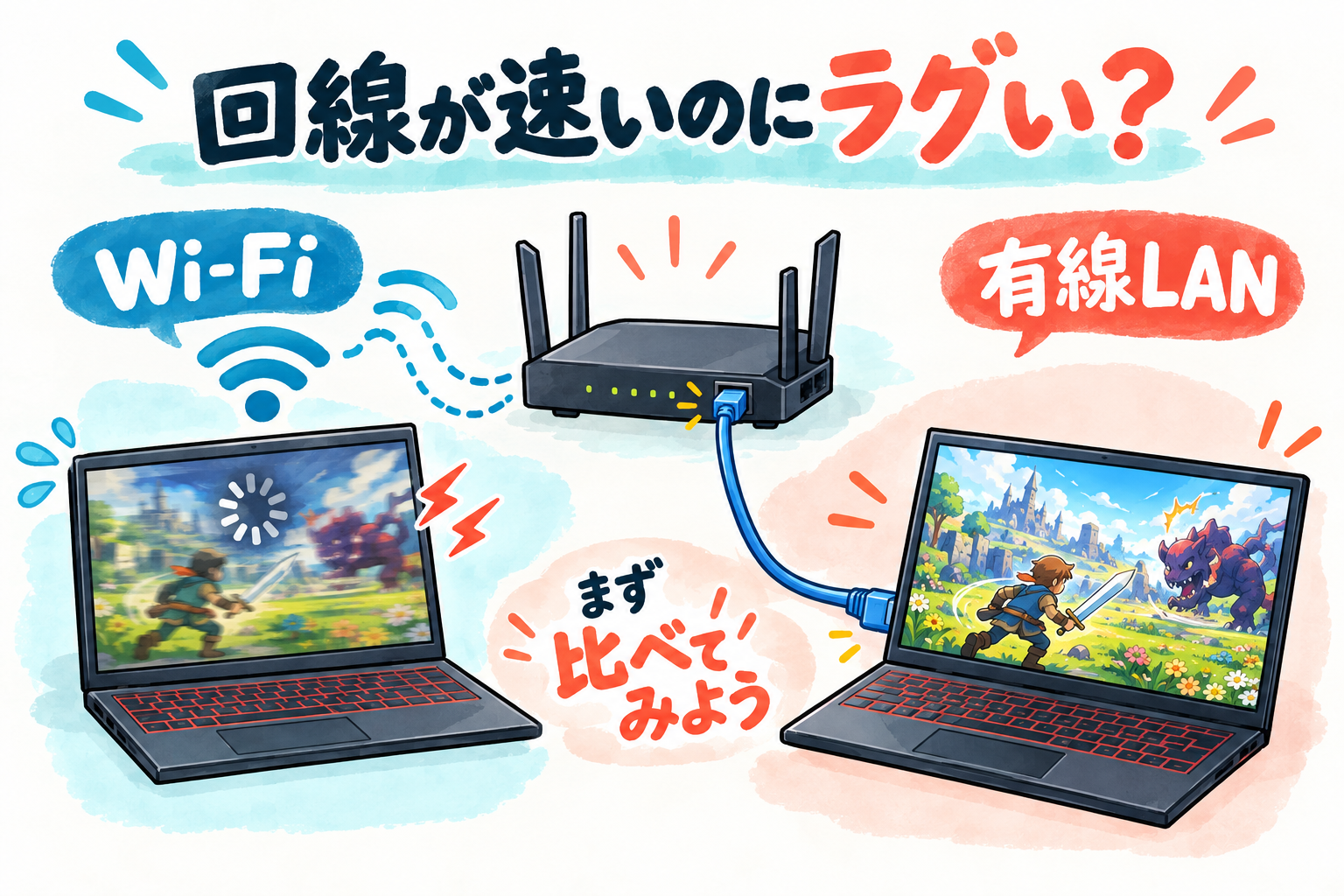 ゲーム用PCをWi-Fiと有線LANで接続して比較する