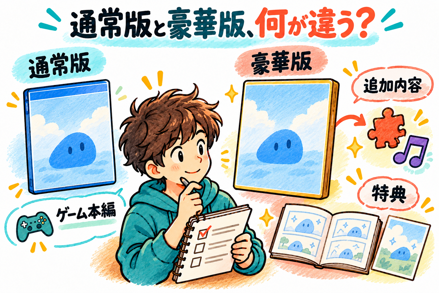 ゲーム本編と追加内容と特典から購入する版を選ぶ