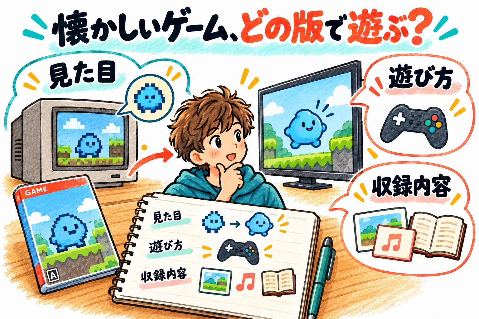 懐かしいゲームの版を見た目遊び方収録内容から比べる