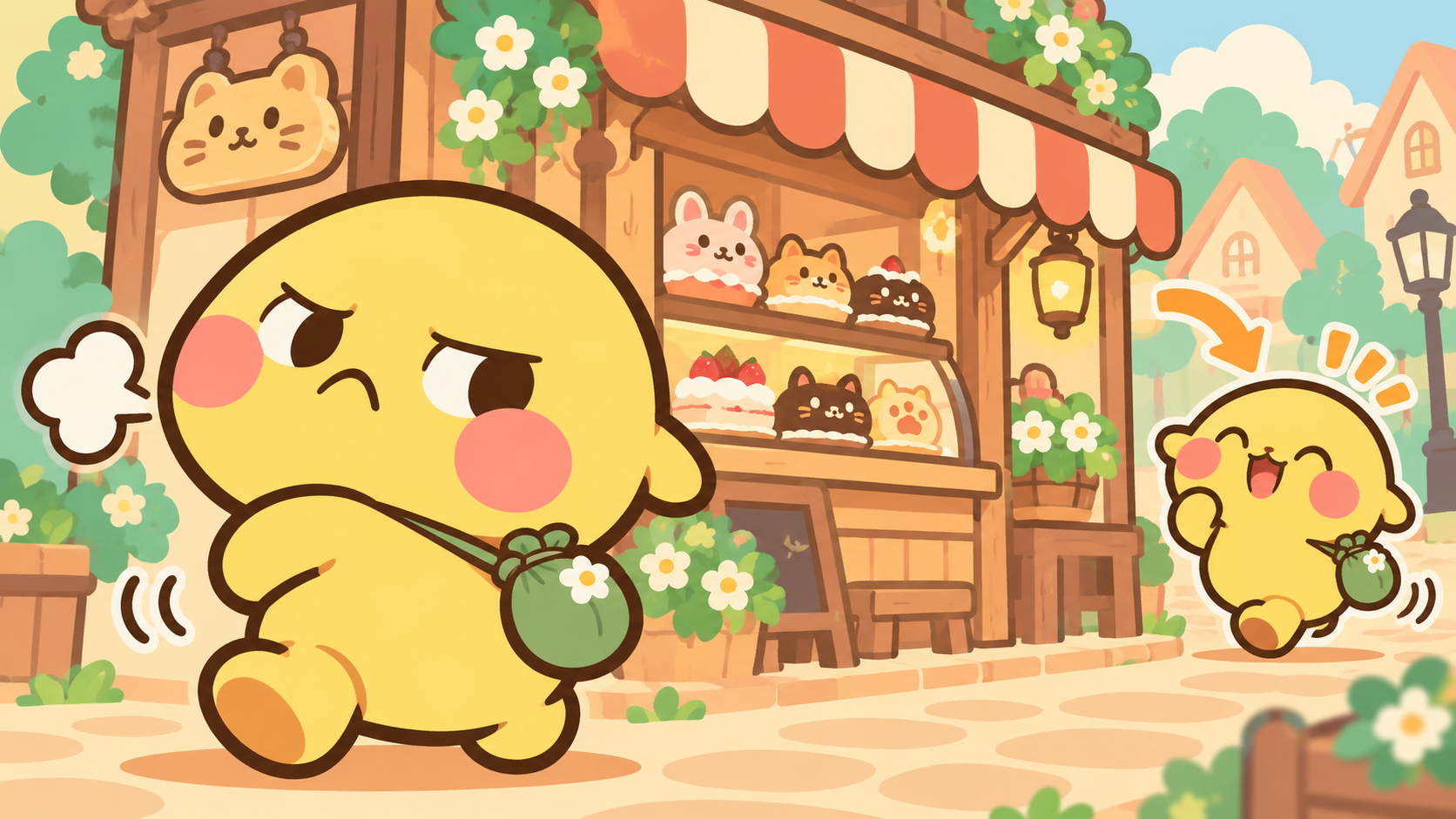 店を出たのに、また気になってしまう小さな客を描いたイメージ